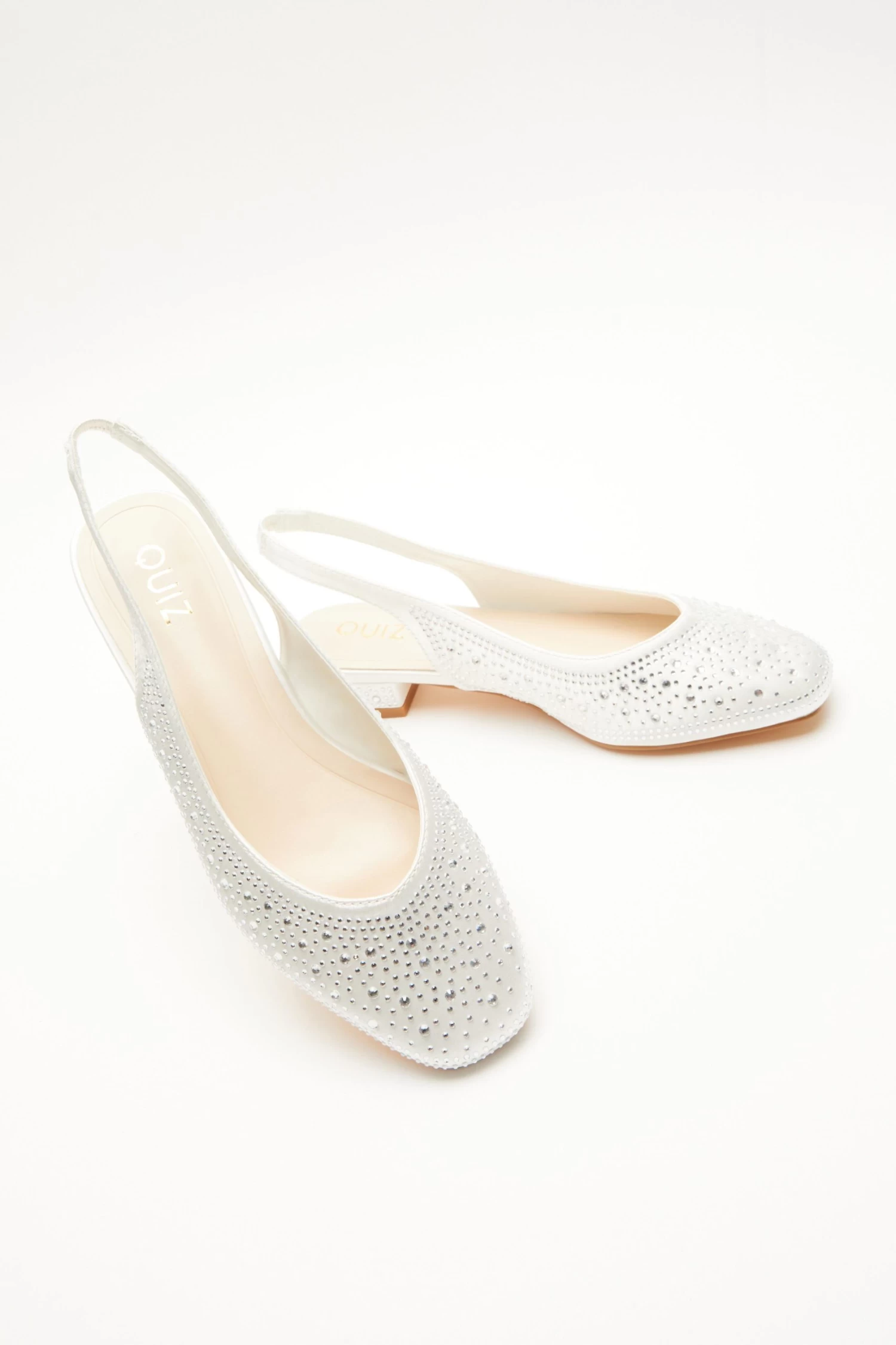 Bridal White Satin Diamante Slingback Pumps - Image 4