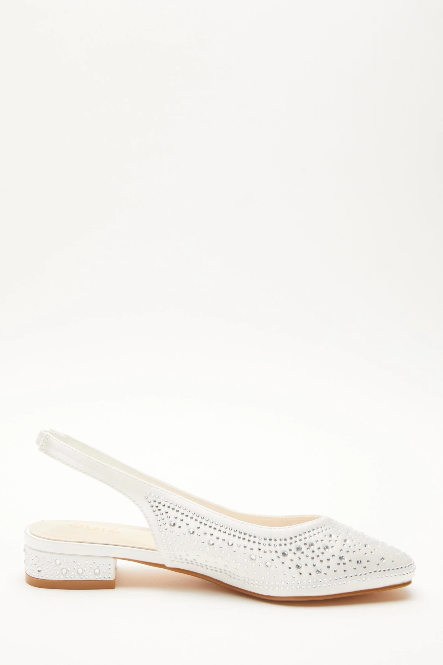 Bridal White Satin Diamante Slingback Pumps - Image 6