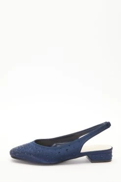 Navy Satin Diamante Slingback Pumps