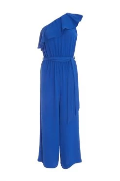 Royal Blue One Shoulder Crepe Jumpsuit