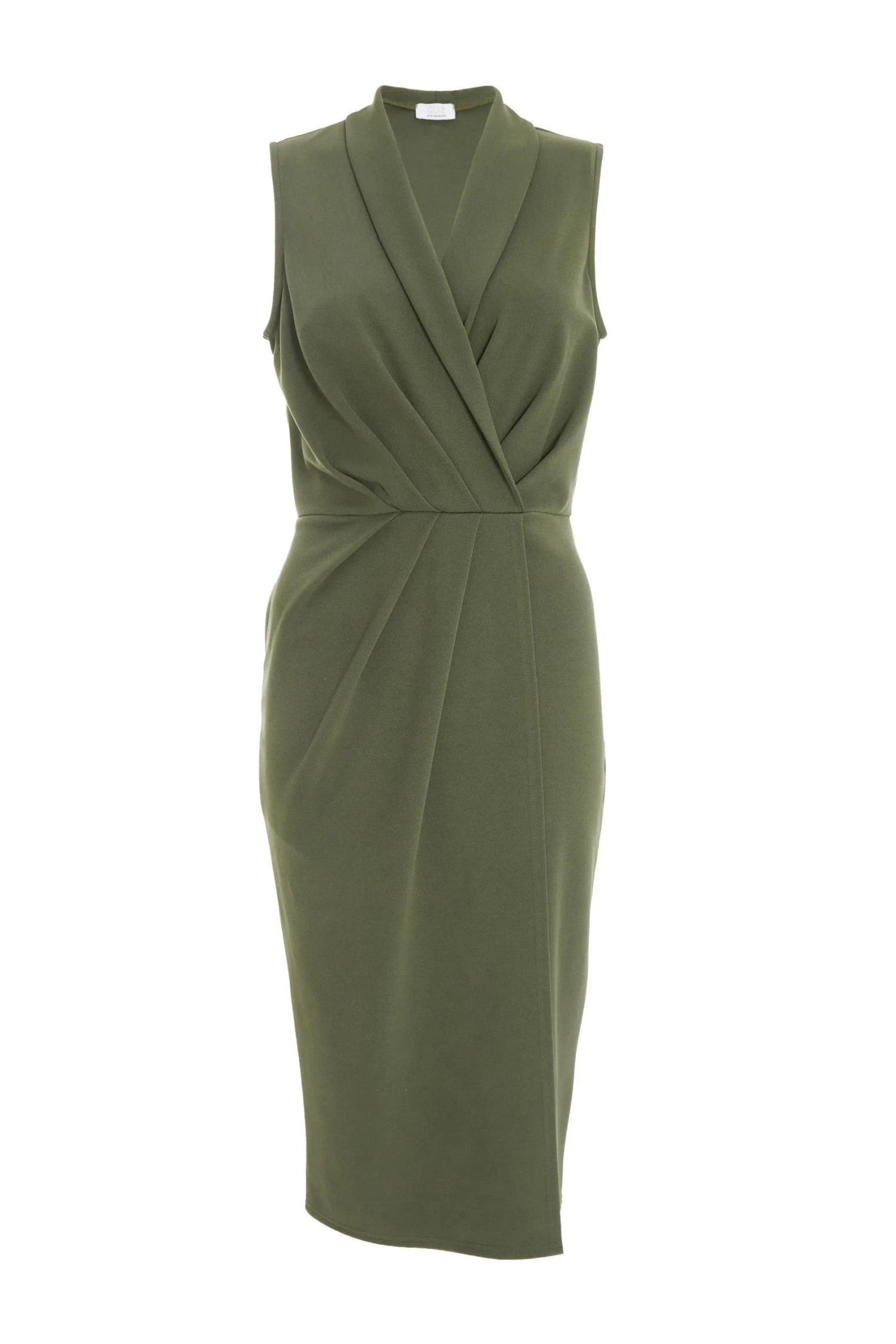 Khaki Wrap Sleeveless Midi Dress