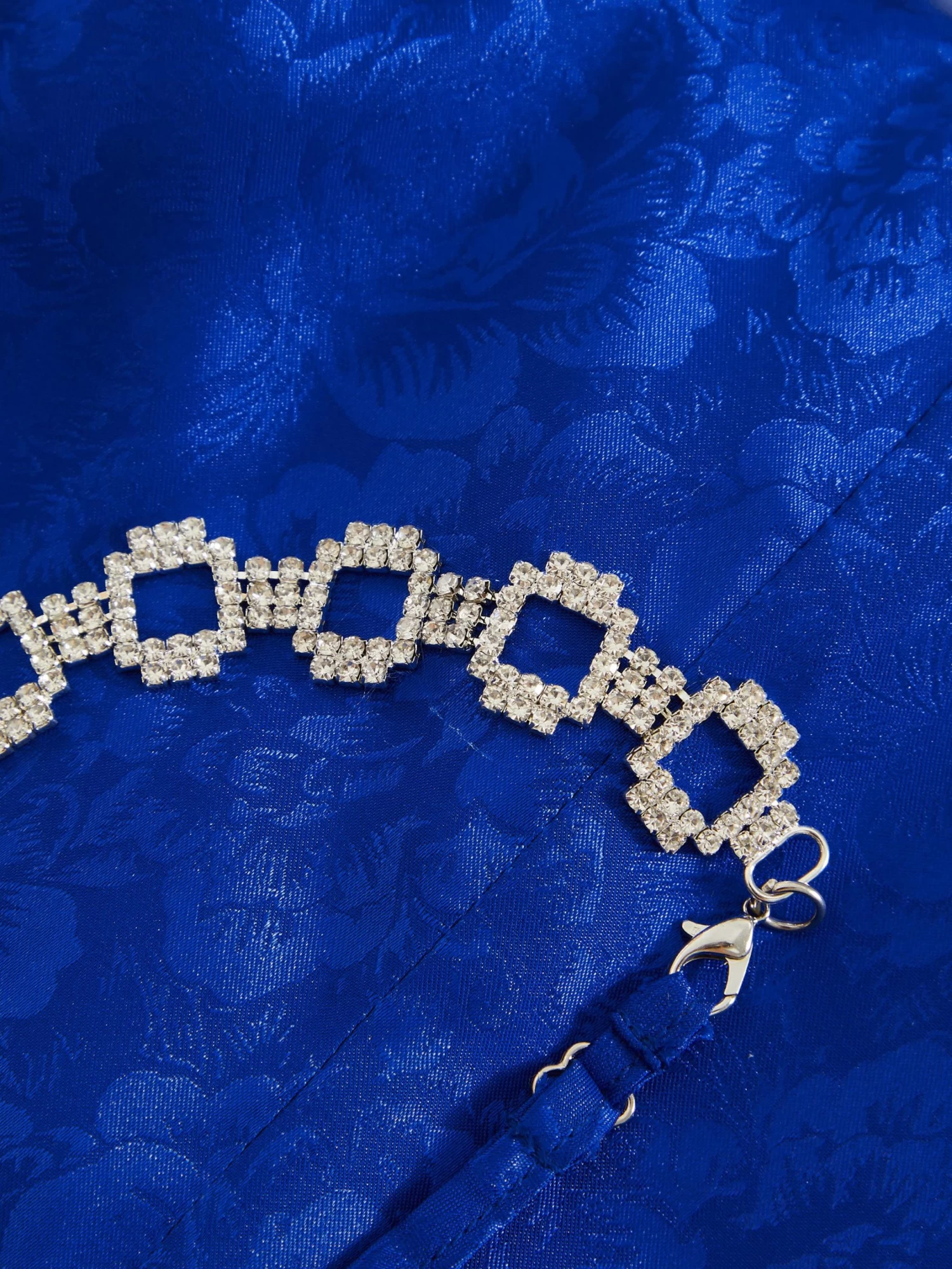 Petite Royal Blue Satin Jacquard Floral Ruched Dress - Image 6