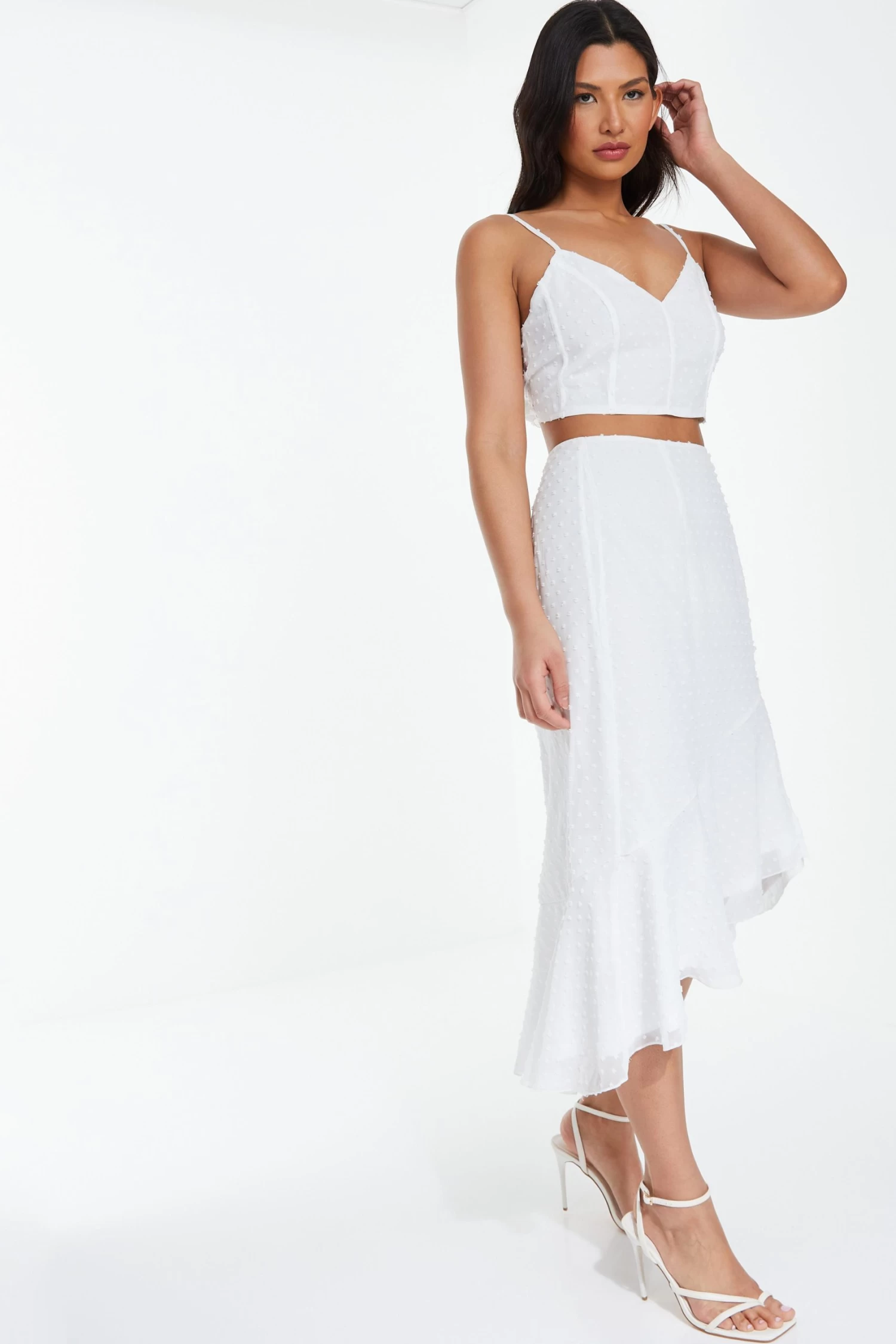Cream Chiffon Dobby Tie Back Crop Top - Image 4