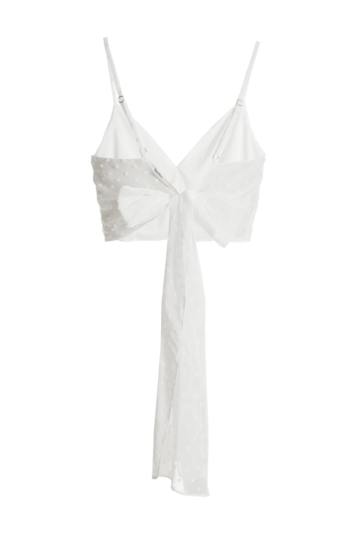 Cream Chiffon Dobby Tie Back Crop Top - Image 5