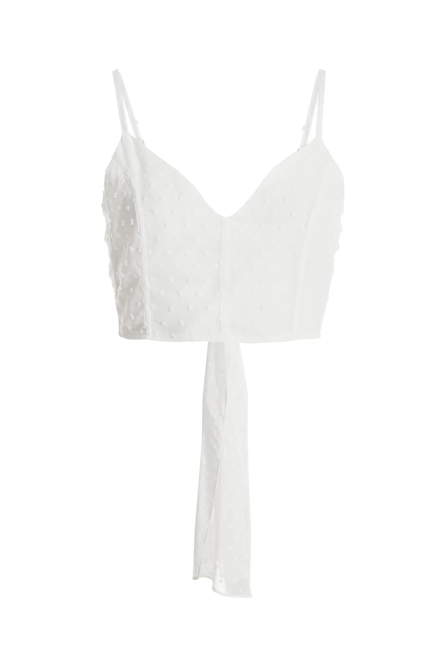 Cream Chiffon Dobby Tie Back Crop Top