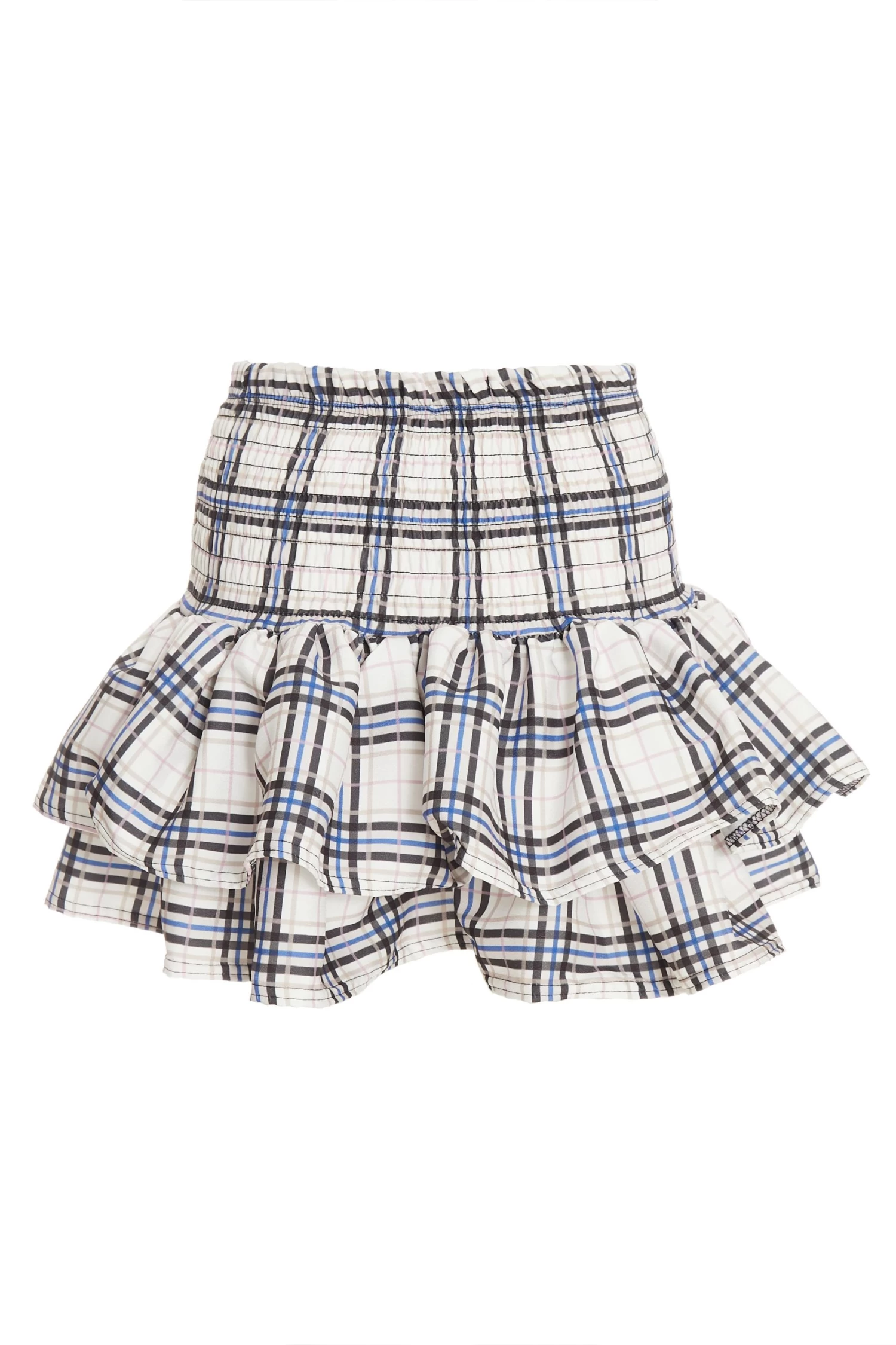 White Check Print Ruched Frill Mini Skirt - Image 5
