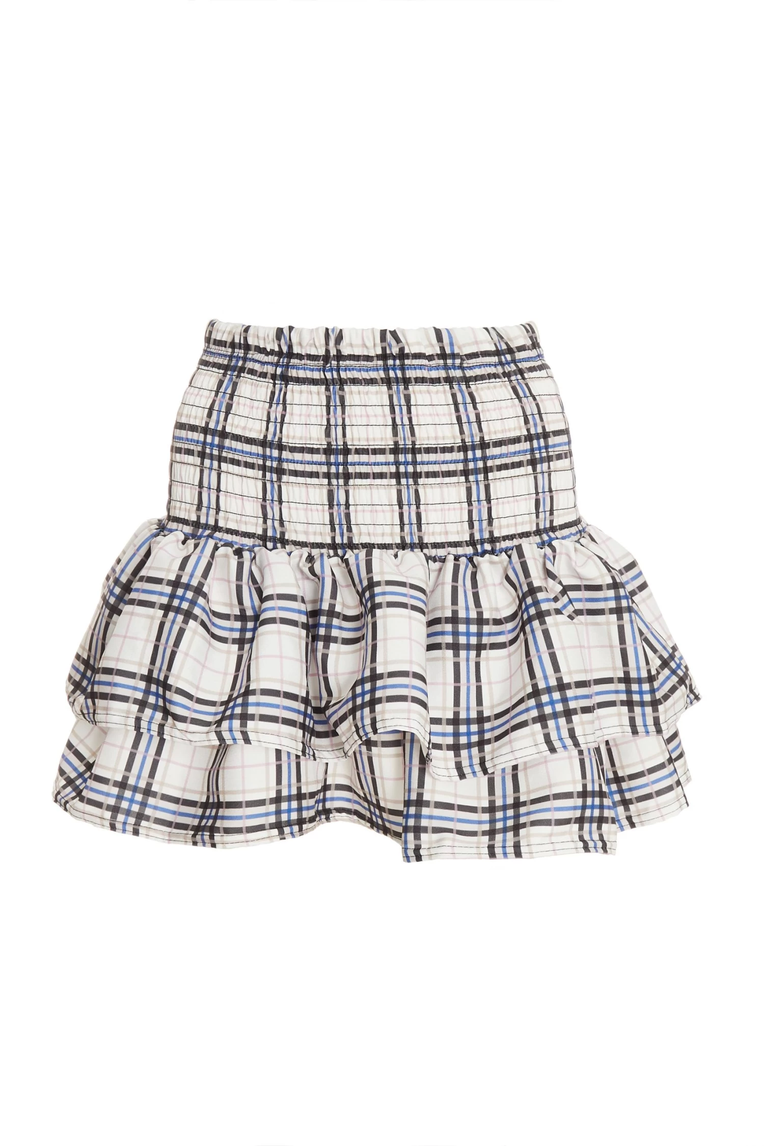 White Check Print Ruched Frill Mini Skirt