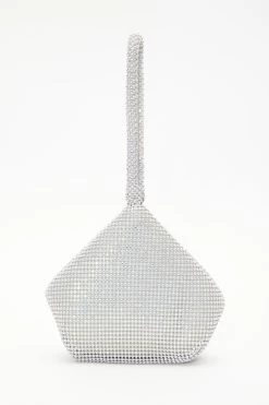 Silver Iridescent Diamante Pouch Bag