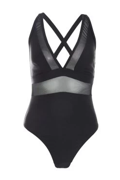 Black Mesh Plunge Swimsuit