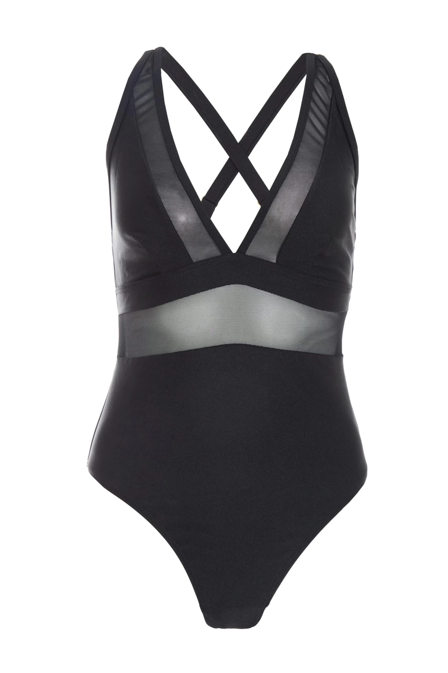 Black Mesh Plunge Swimsuit
