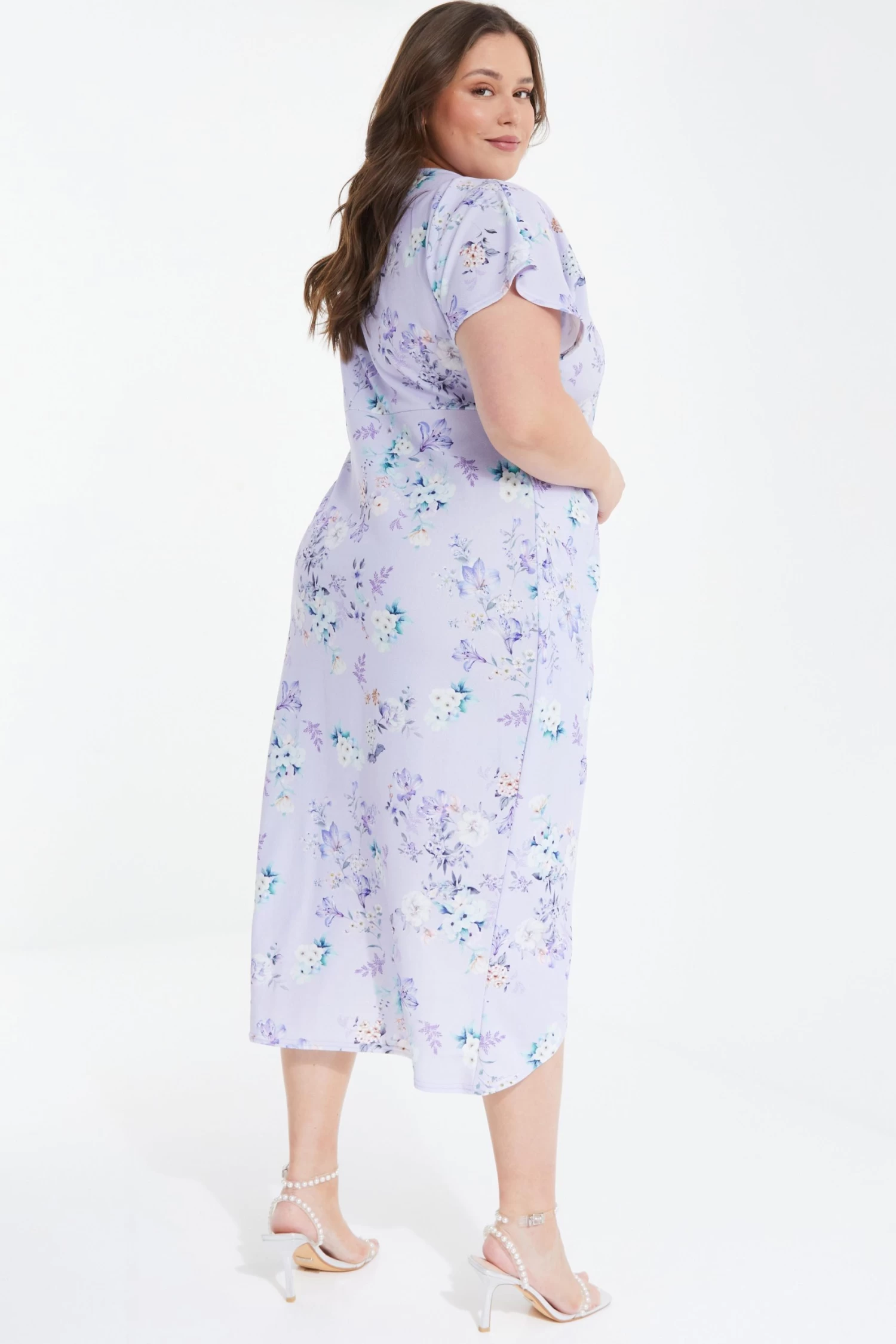 Curve Lilac Floral Wrap Midi Dress - Image 3