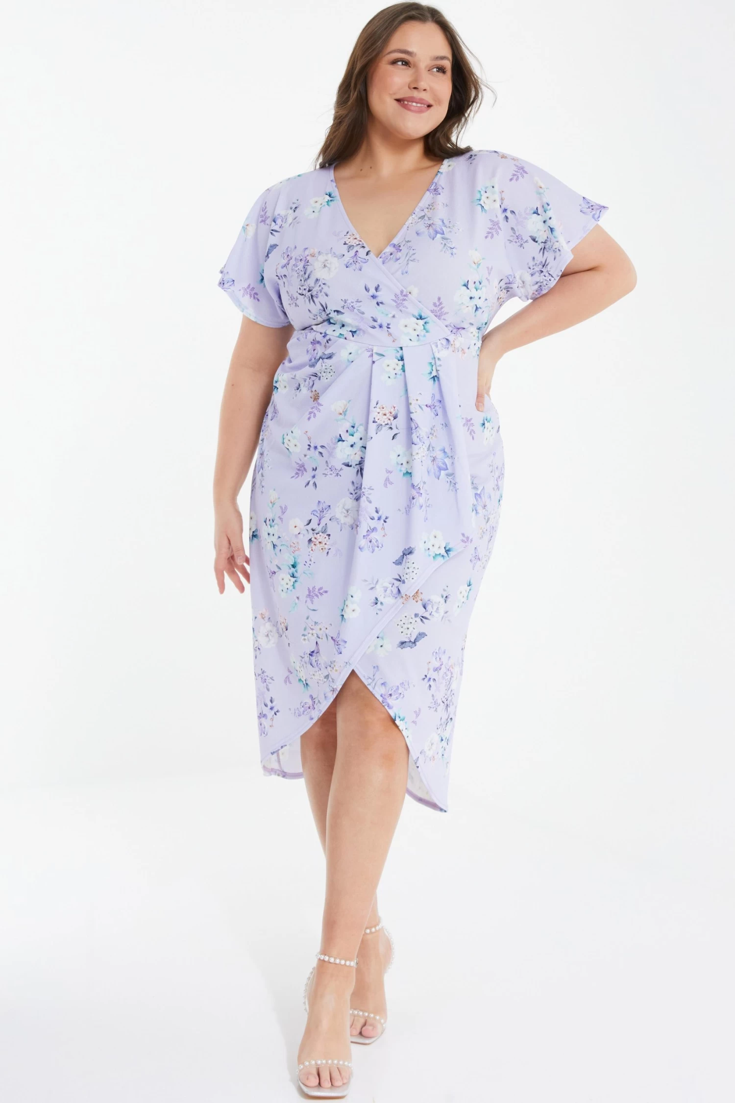 Curve Lilac Floral Wrap Midi Dress - Image 2