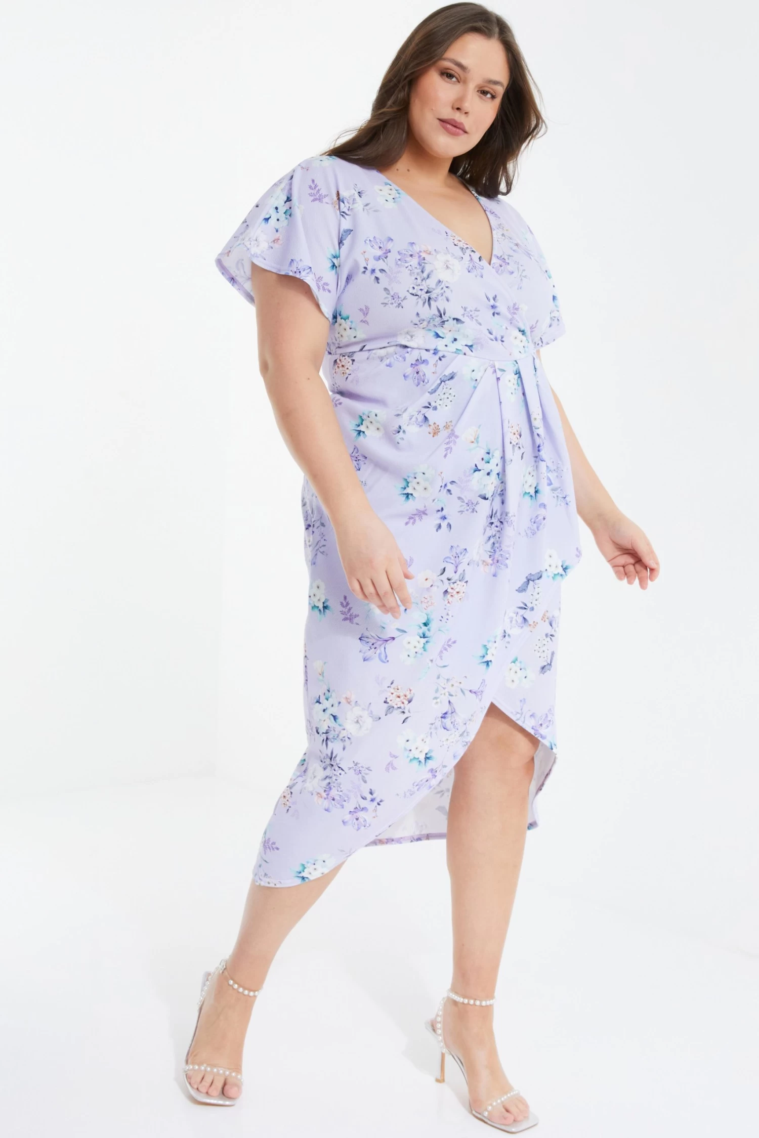 Curve Lilac Floral Wrap Midi Dress - Image 4