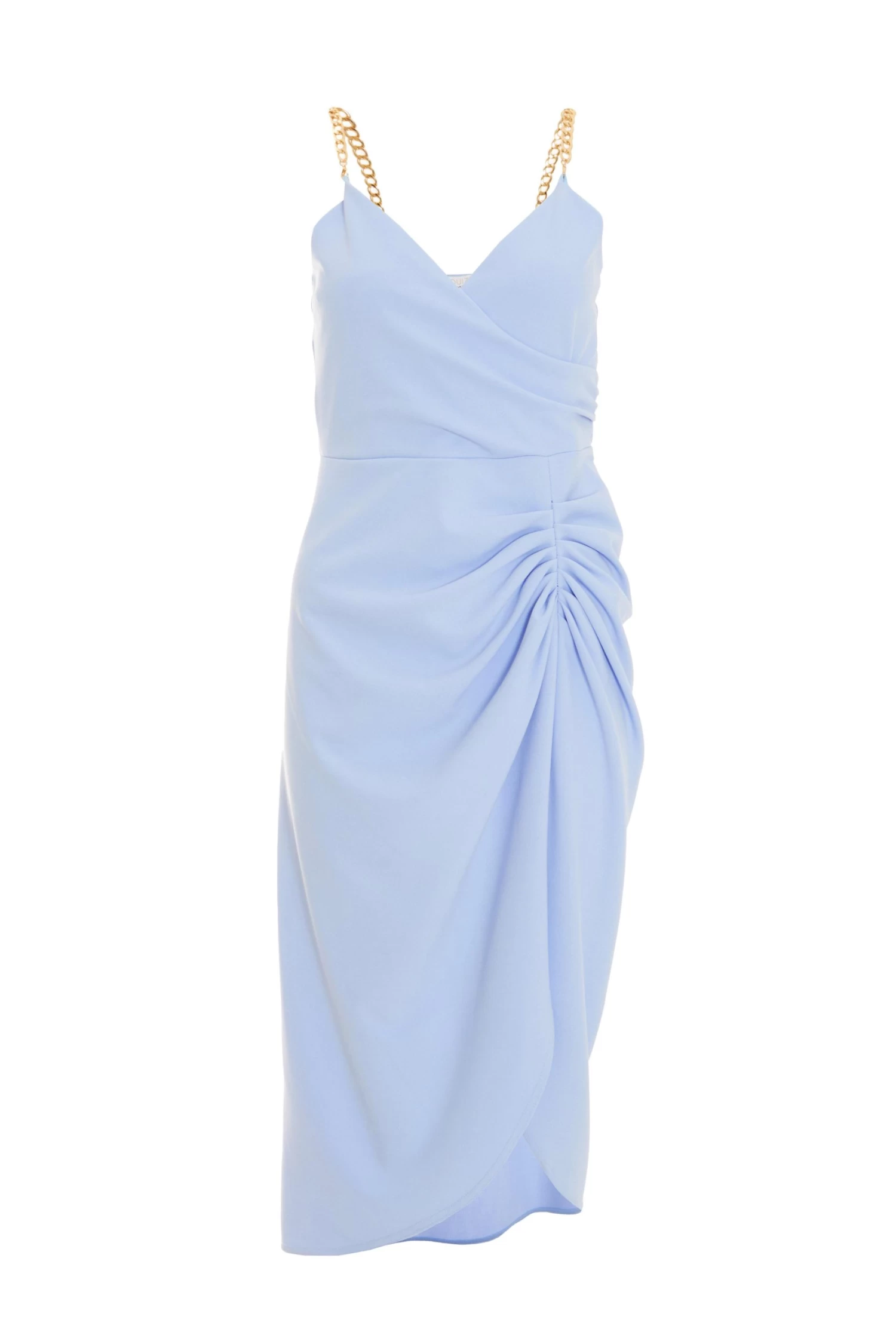 Blue Chain Ruched Midi Dress