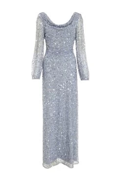 Grey Sequin Long Sleeve Maxi Dress