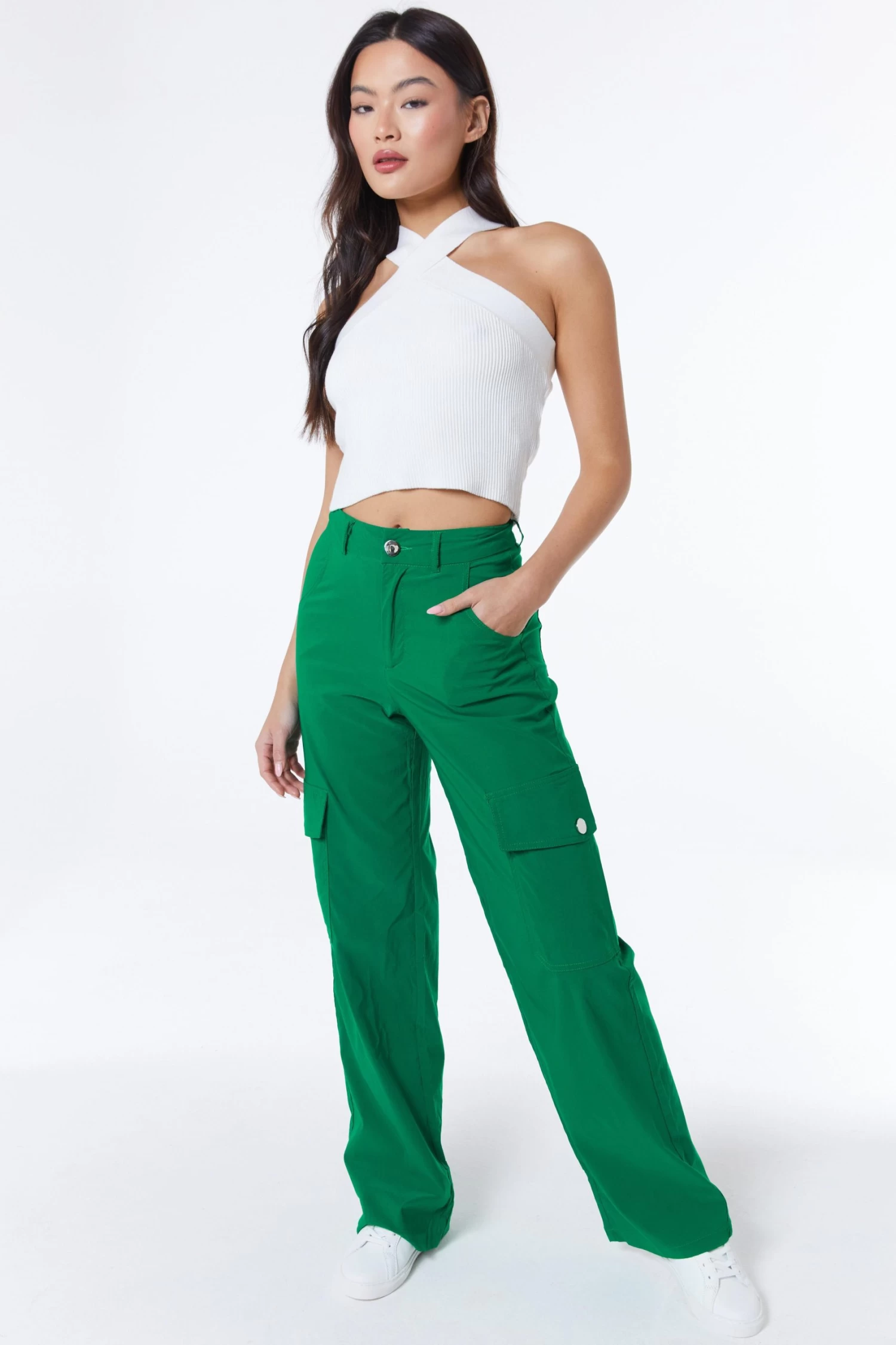 Green Wide Leg Cargo Trousers - Image 2