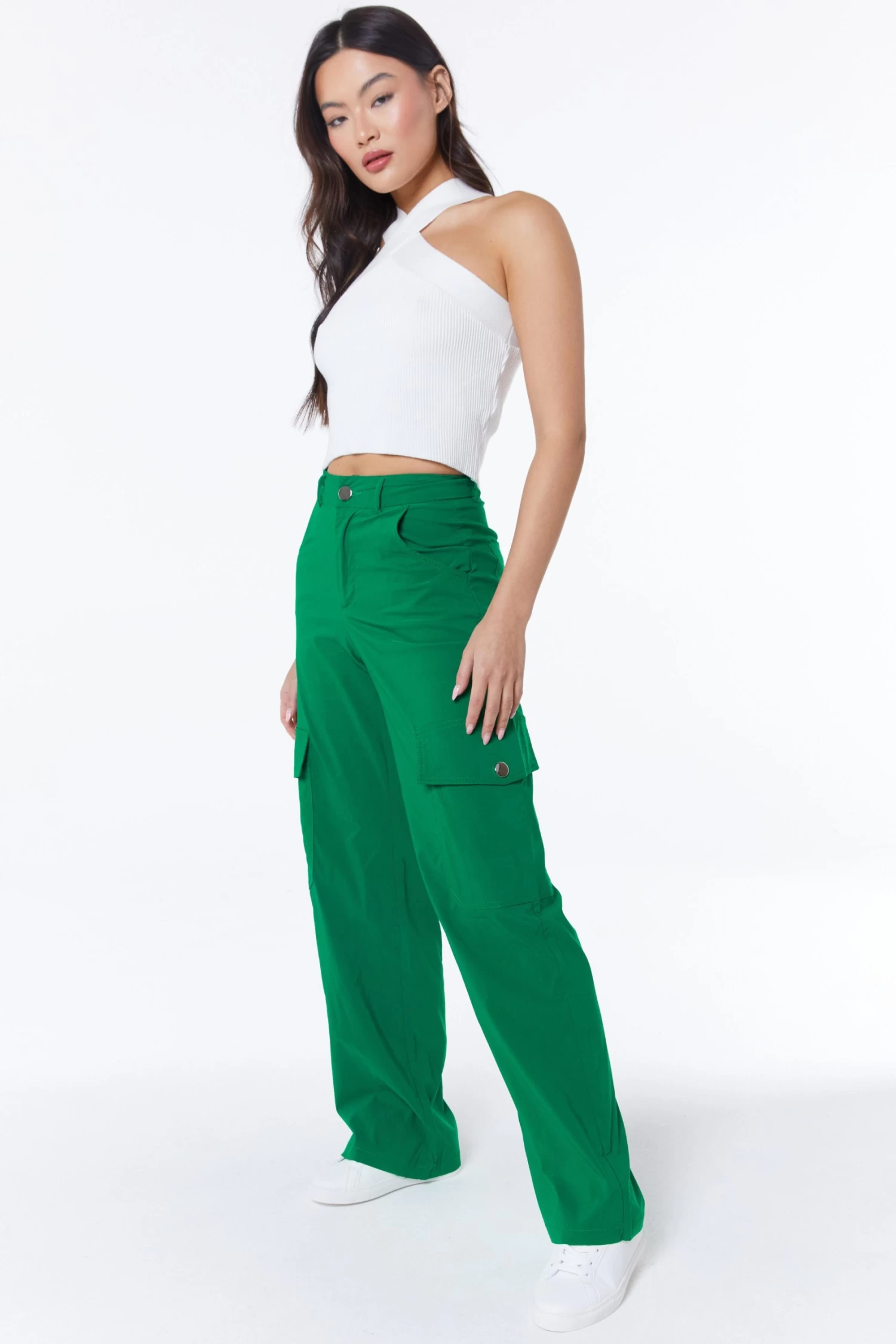 Green Wide Leg Cargo Trousers - Image 4