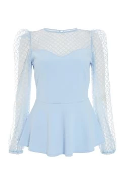 Light Blue Mesh Peplum Top