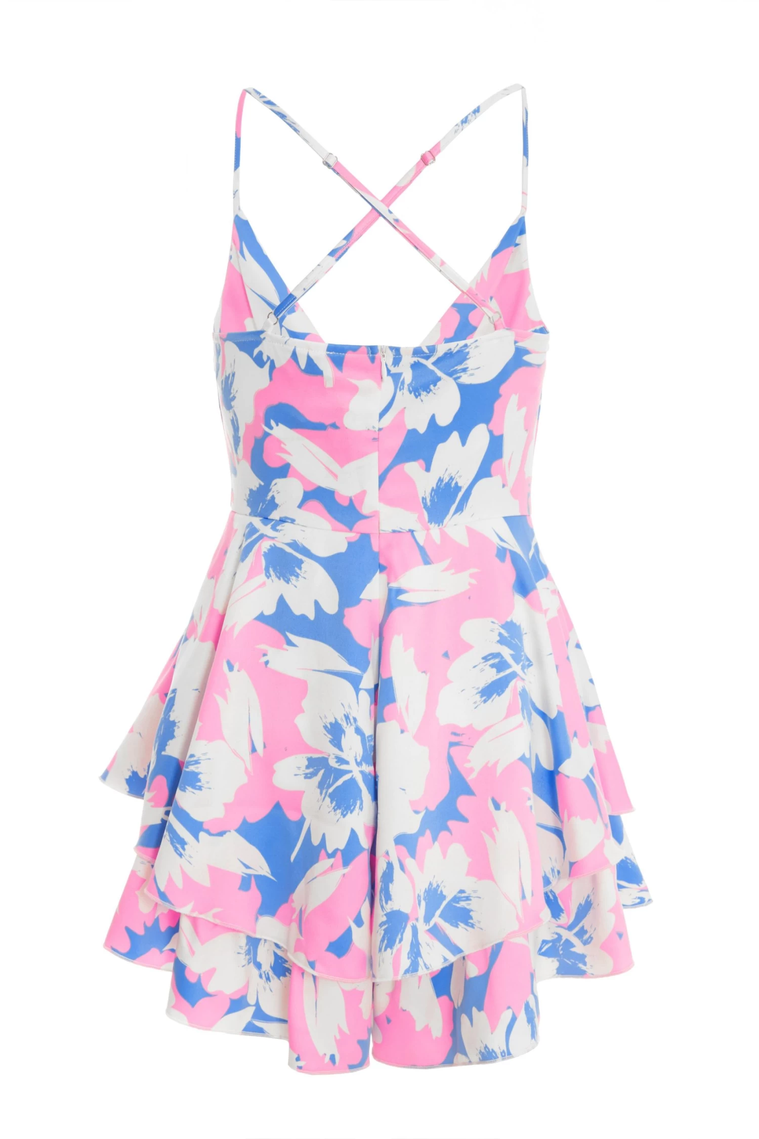 Blue Satin Floral Print Playsuit - Image 5