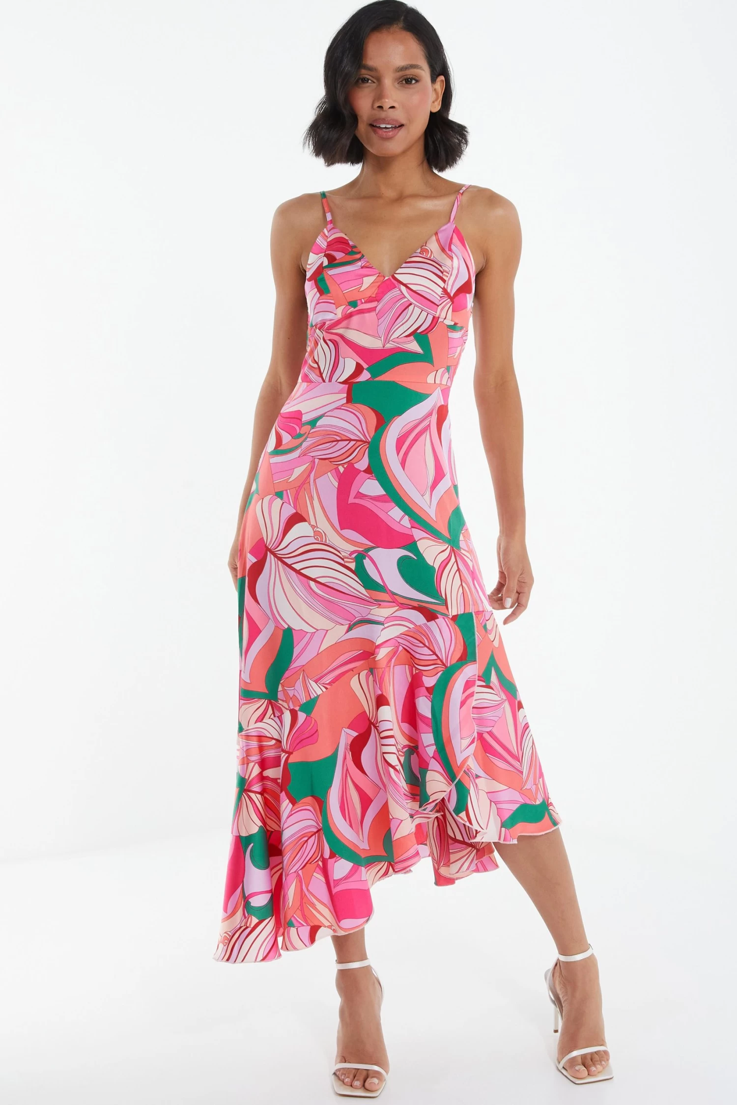 Pink Scarf Print Frill Midi Dress - Image 2