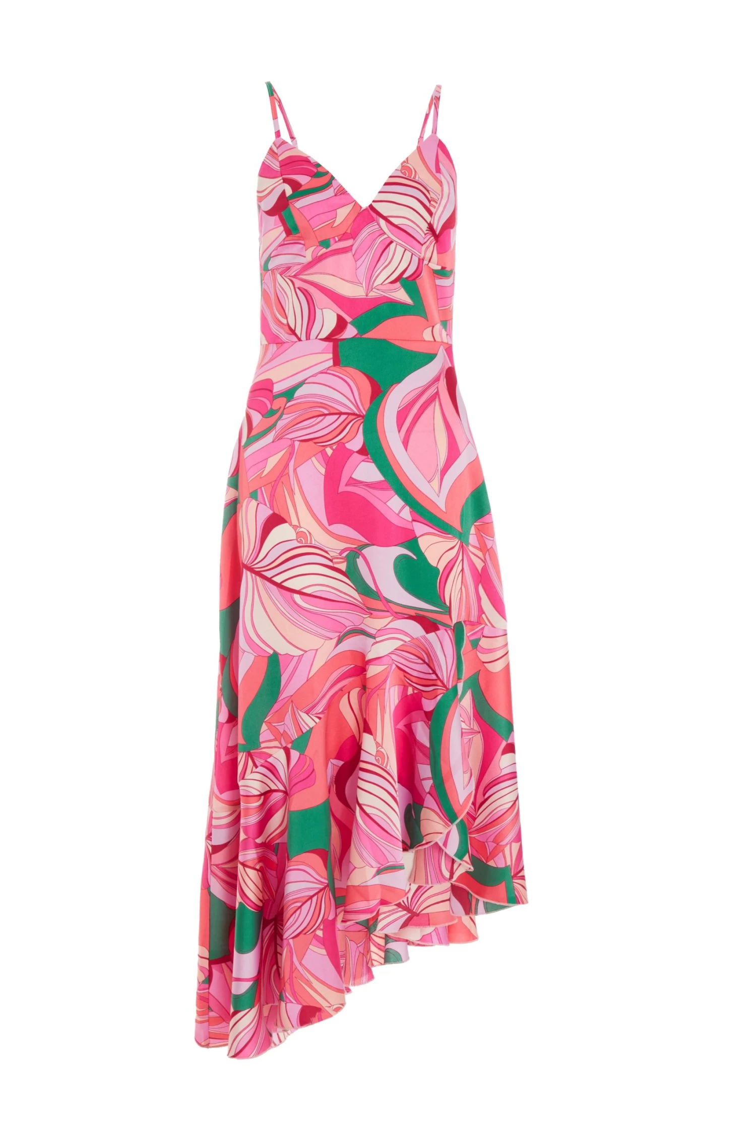 Pink Scarf Print Frill Midi Dress