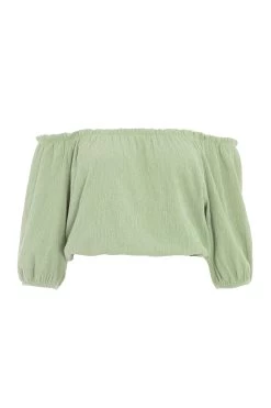 Khaki Bardot Crinkle Top