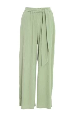 Khaki Crinkle Wide Leg Trousers
