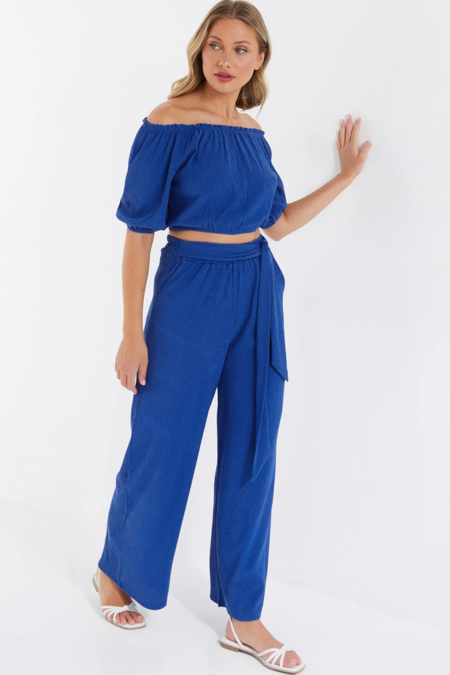 Royal Blue Bardot Crinkle Top - Image 4