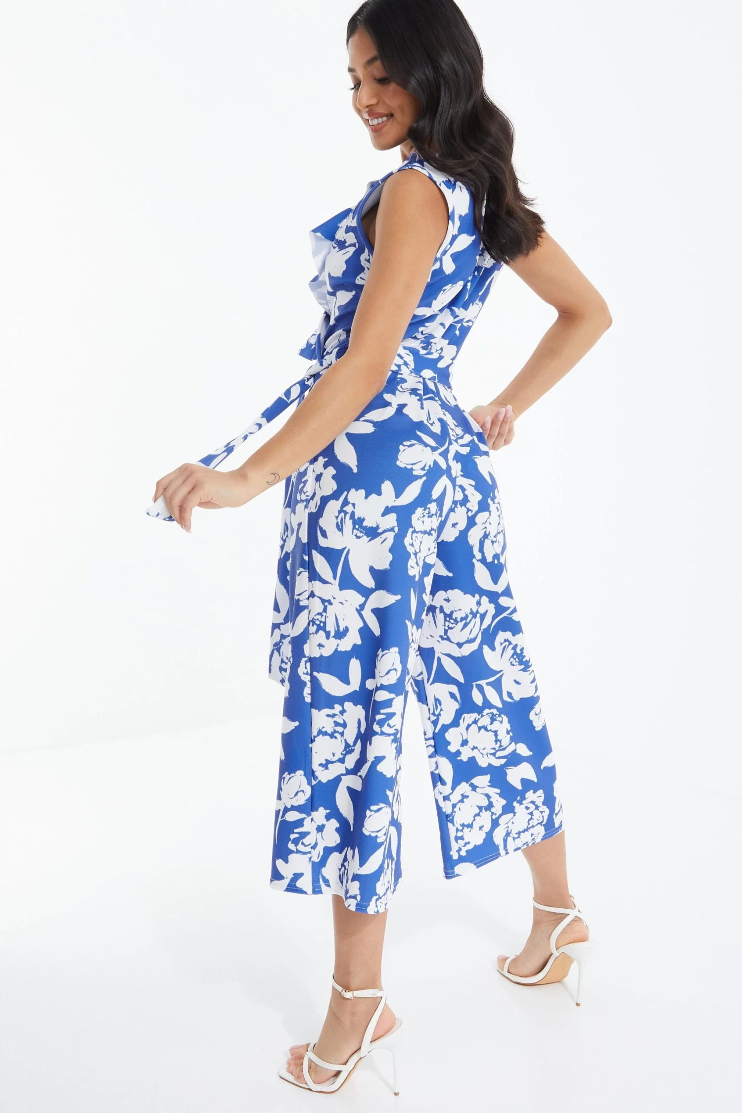 Petite Royal Blue Floral Culotte Jumpsuit - Image 3
