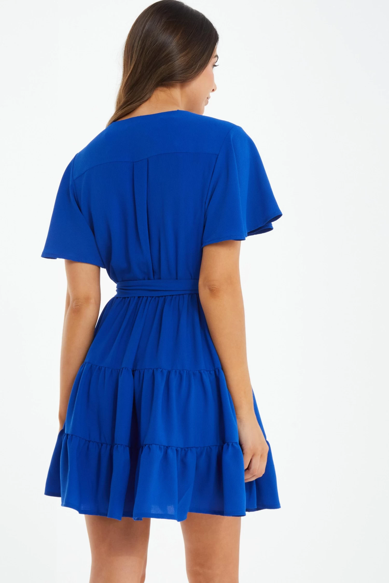 Petite Royal Blue Wrap Skater Dress - Image 3