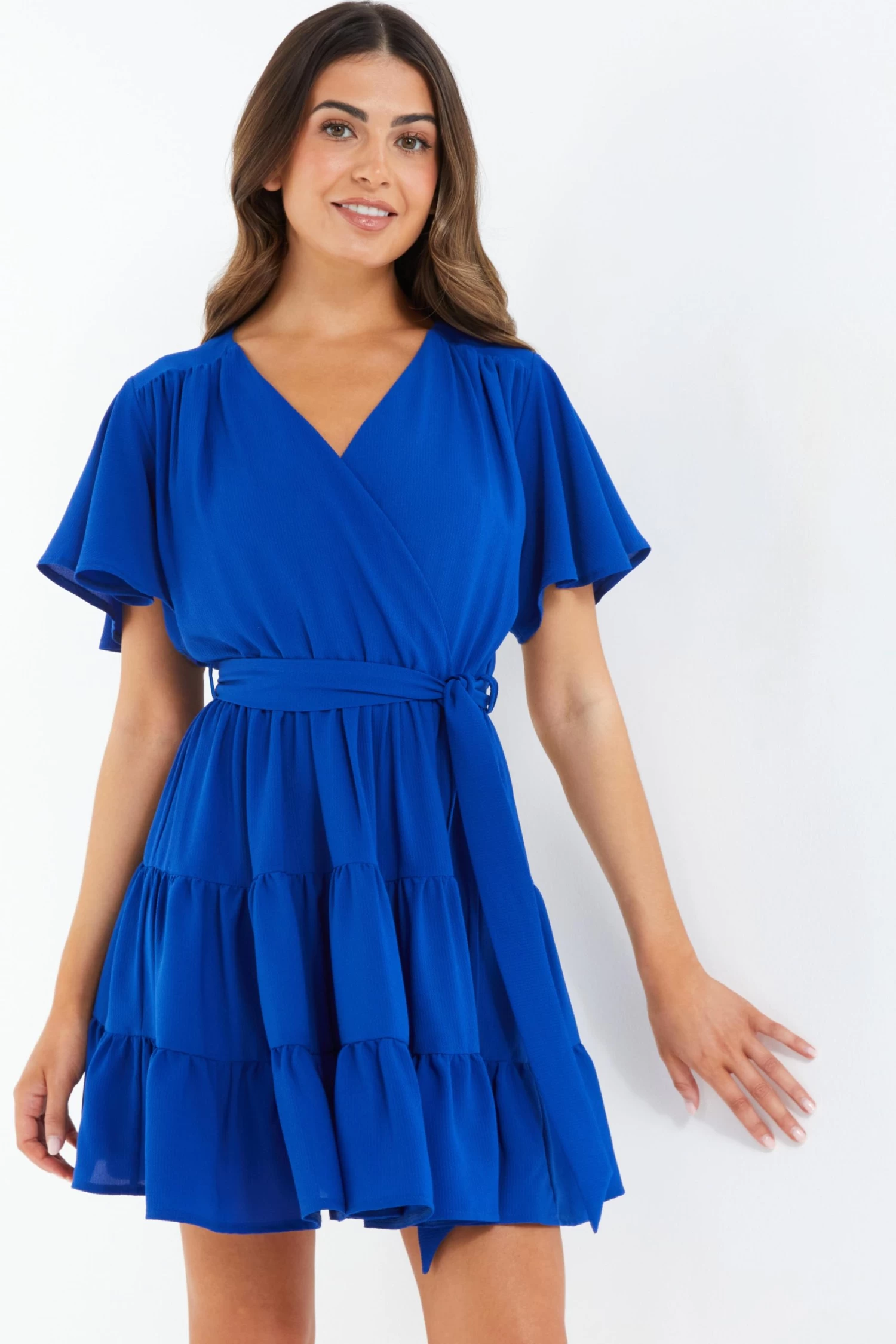 Petite Royal Blue Wrap Skater Dress - Image 2