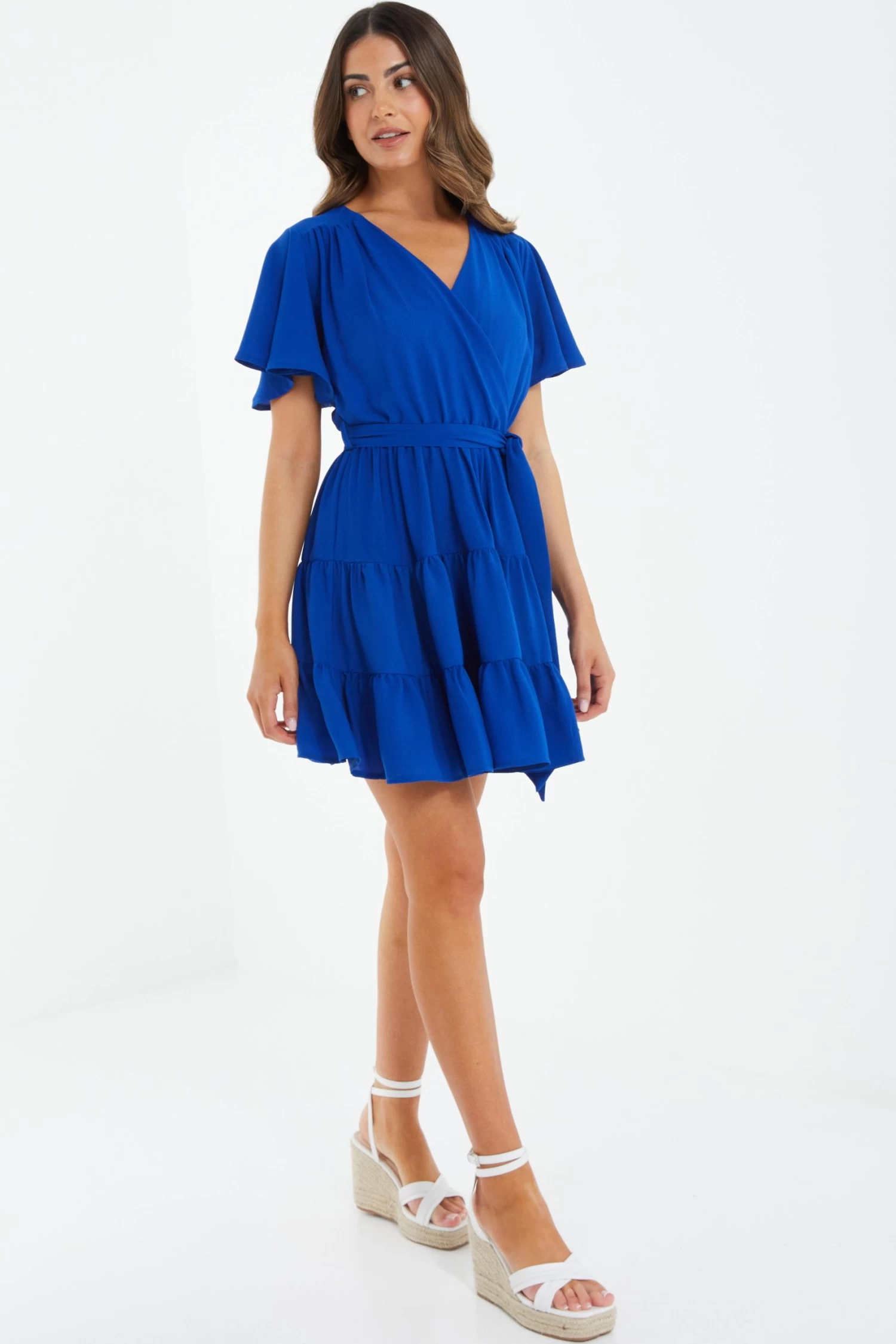 Petite Royal Blue Wrap Skater Dress - Image 4