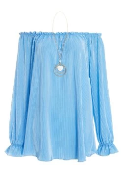 Blue Bardot Necklace Top