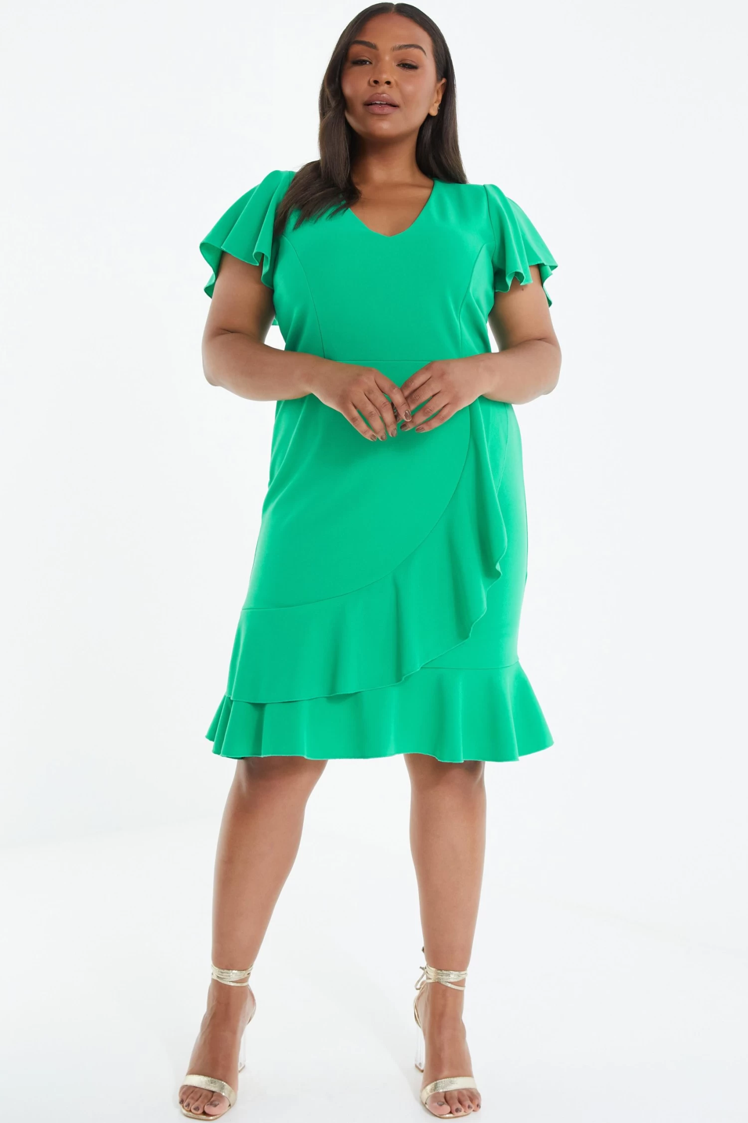 Curve Jade Green Frill Mini Dress - Image 2