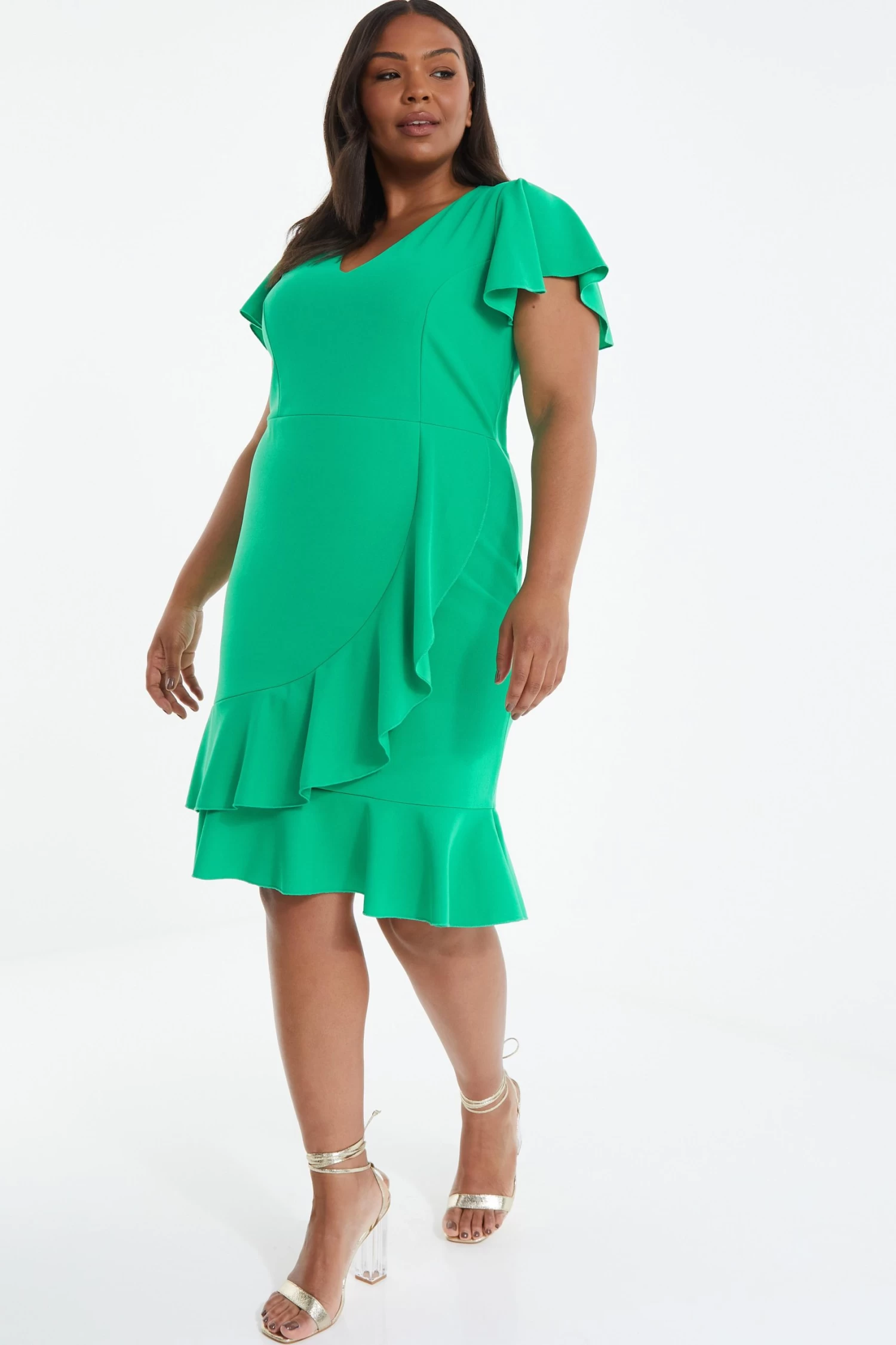 Curve Jade Green Frill Mini Dress - Image 4