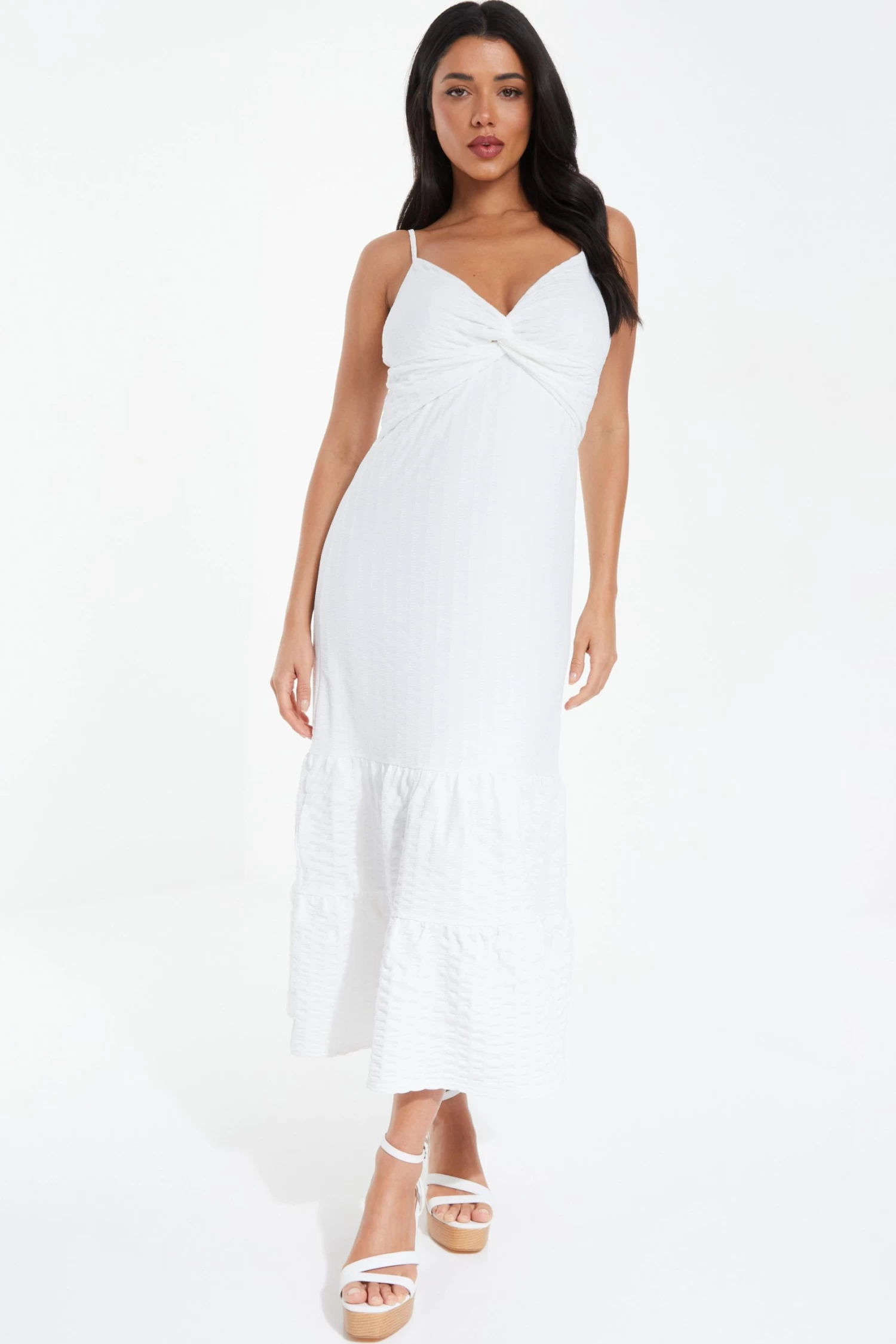 White Strappy Knot Front Midi Dress - Image 2