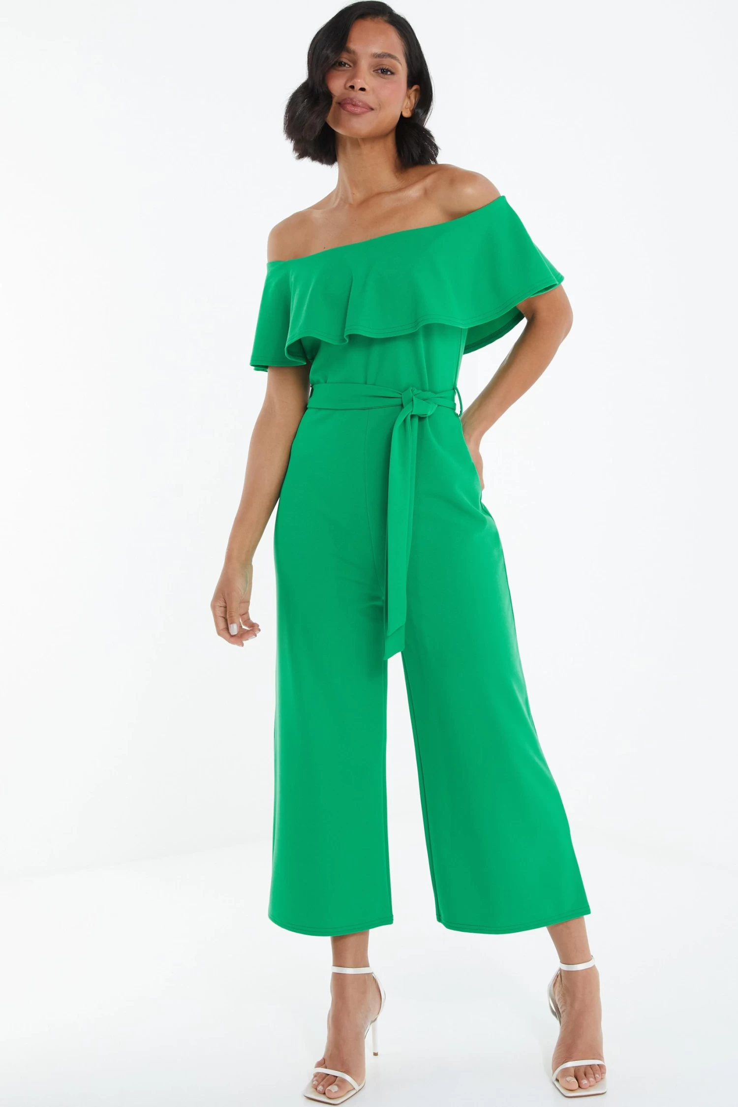 Green Bardot Culotte Jumpsuit - Image 2
