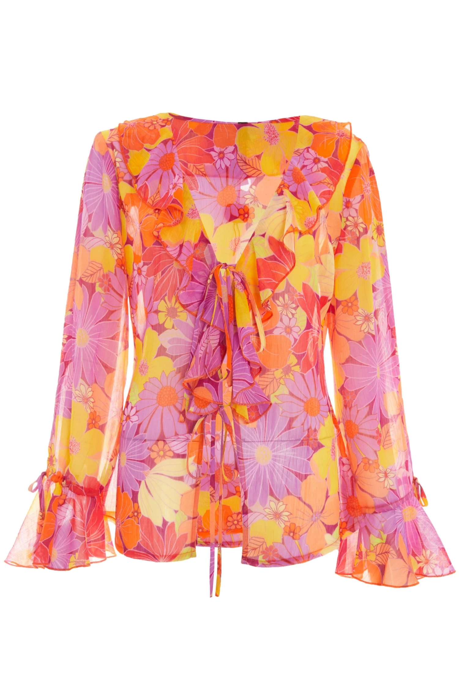 Pink Floral Tie Front Blouse