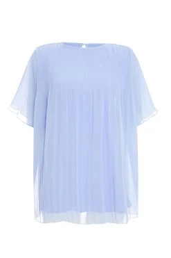 Light Blue Chiffon Pleated Blouse