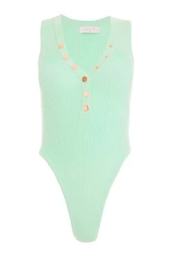 Mint Ribbed Button Bodysuit