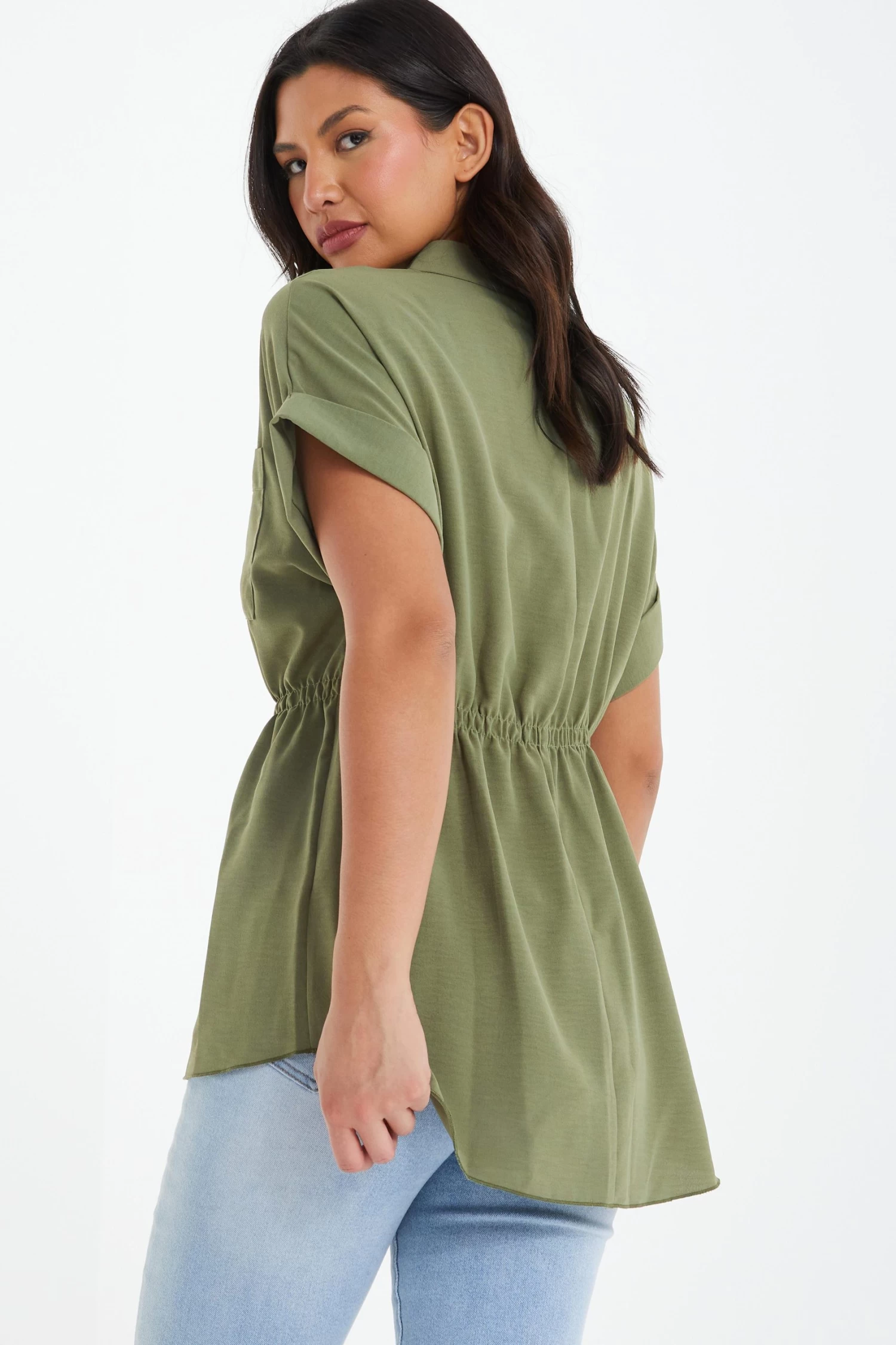 Khaki Button Ruched Blouse - Image 3