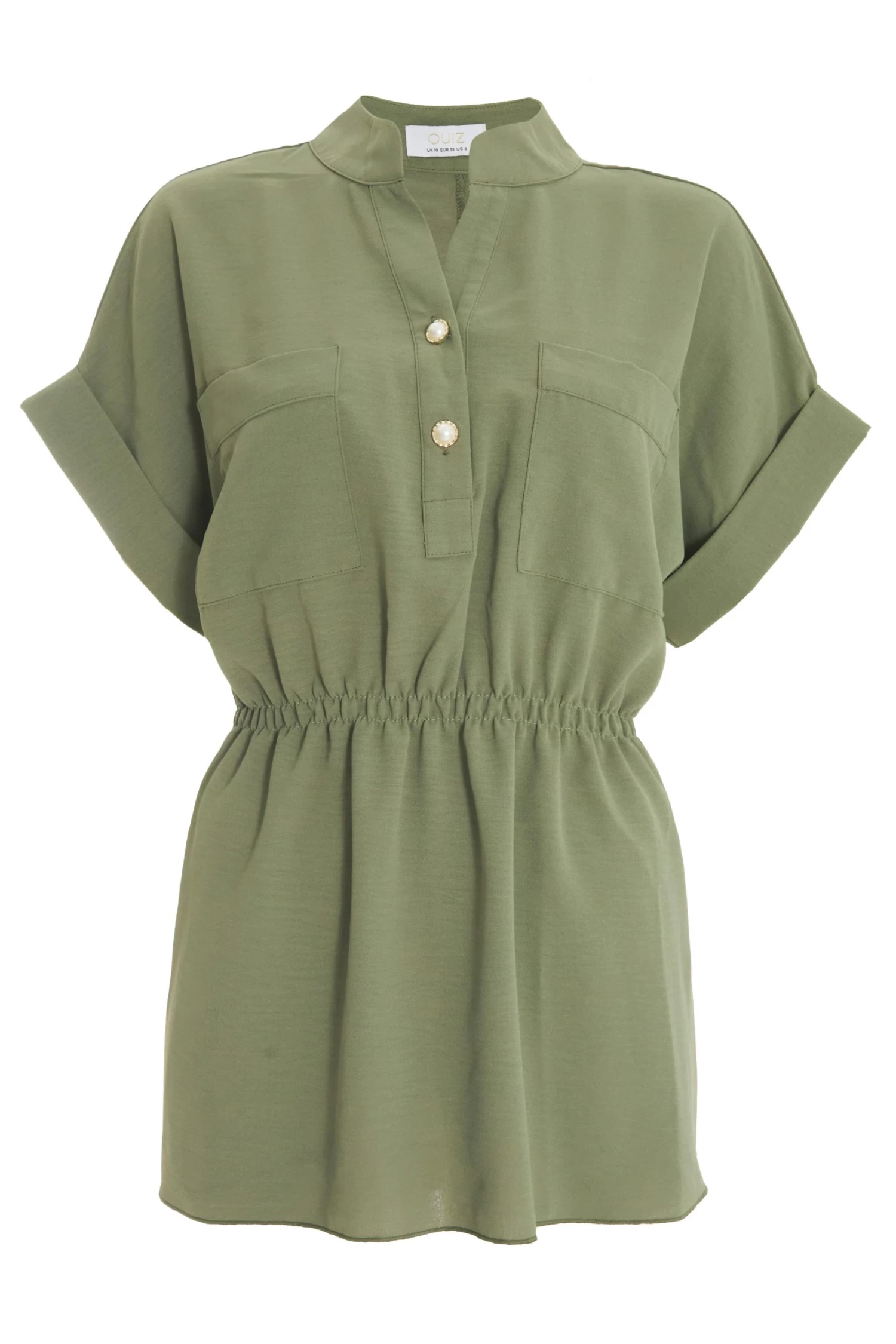 Khaki Button Ruched Blouse