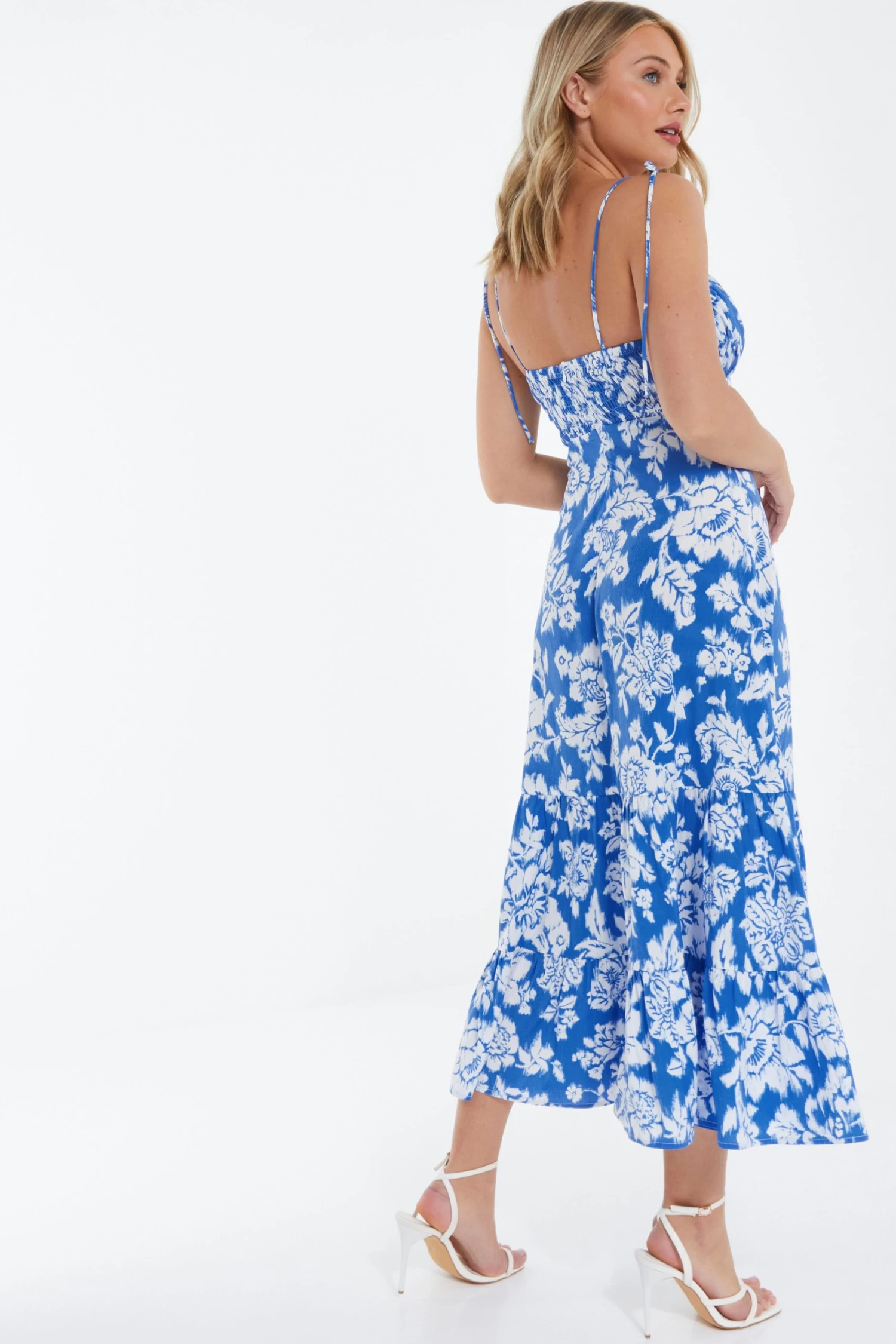 Blue Floral Strappy Midi Dress - Image 3