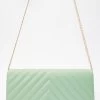 Sage Faux Leather Quilted Clutch Bag