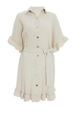 Stone Oversized Pleated Shirt Dress