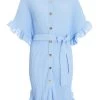Blue Oversized Pleated Shirt Dress