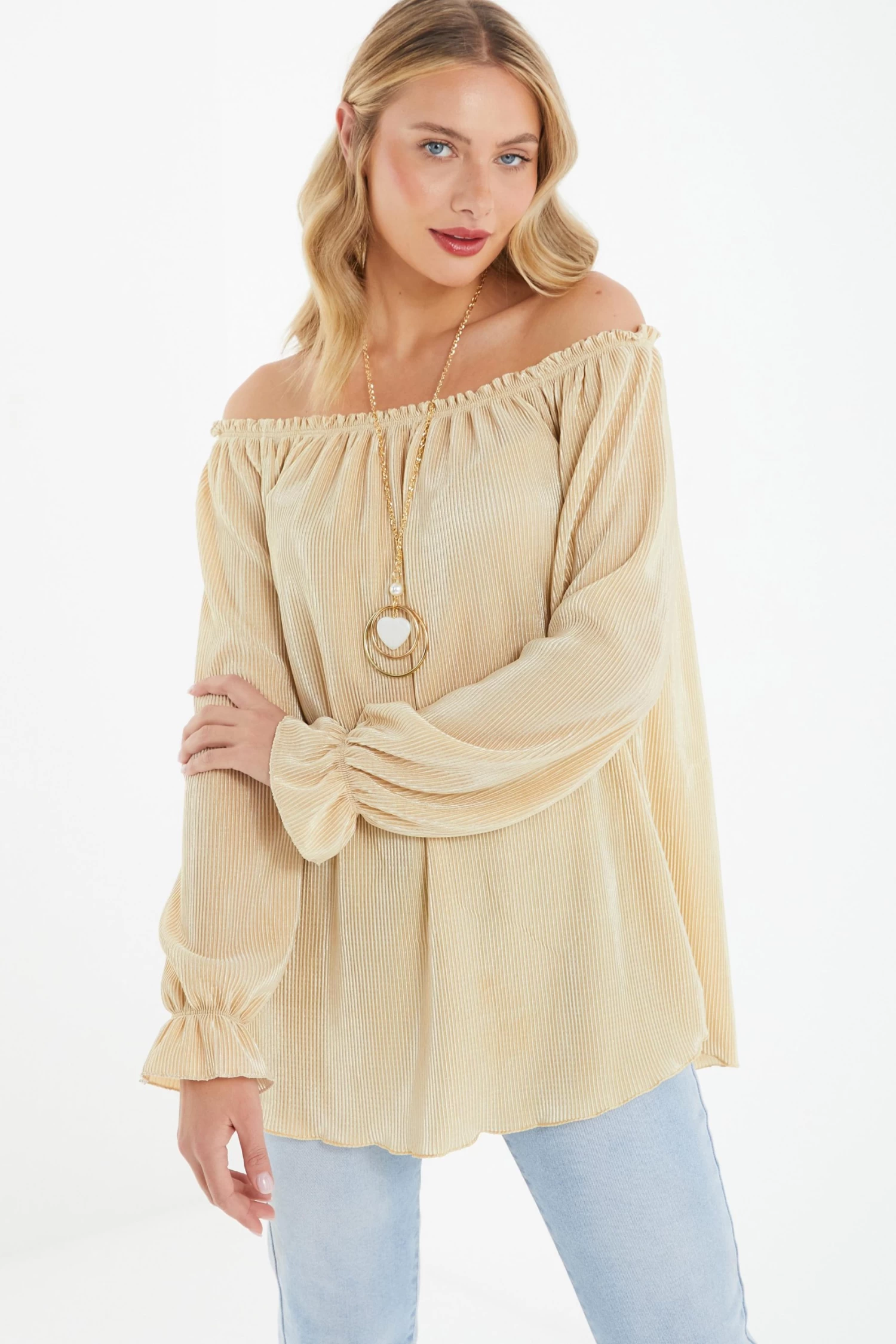 Beige Bardot Necklace Top - Image 2