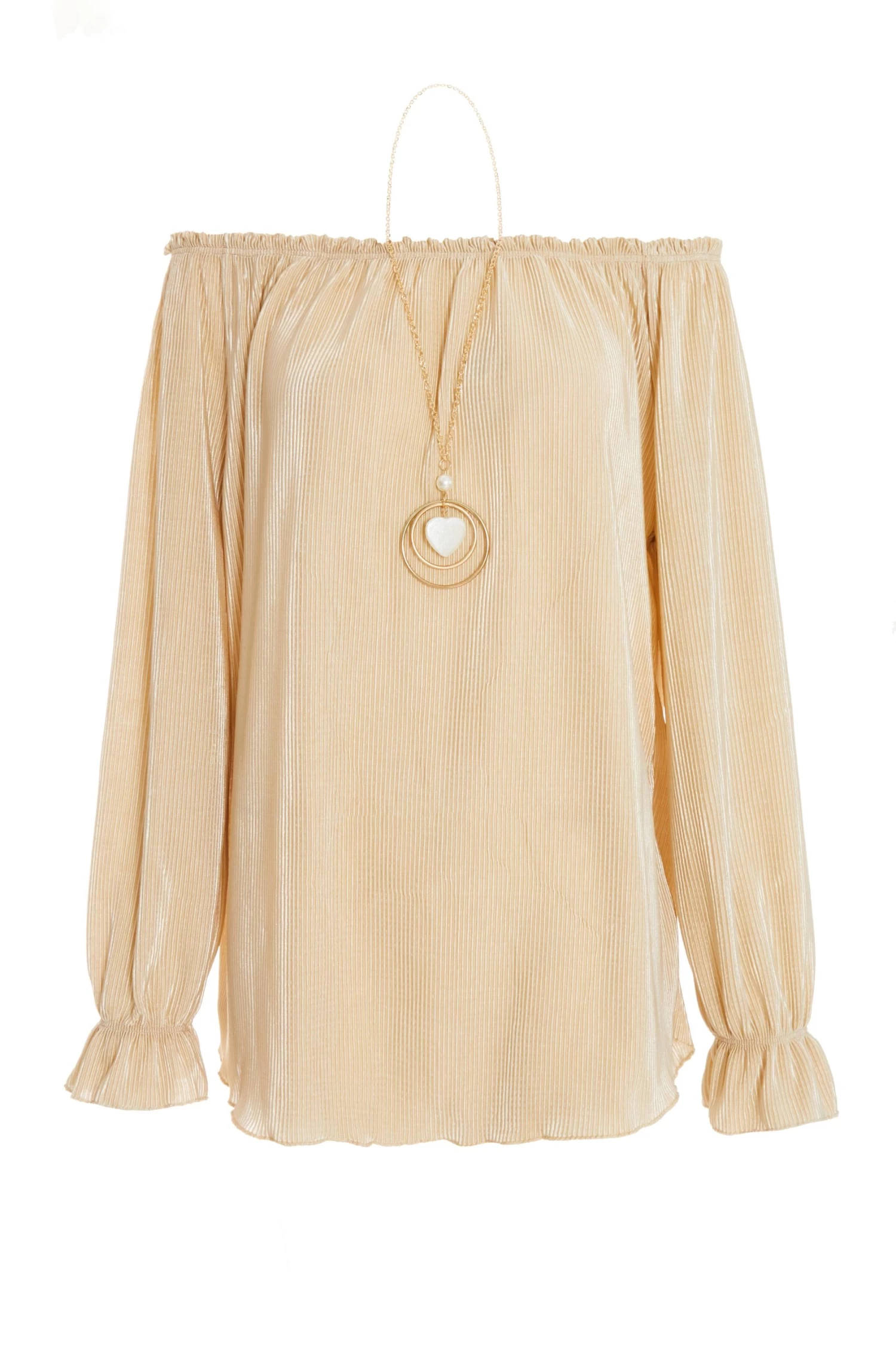 Beige Bardot Necklace Top