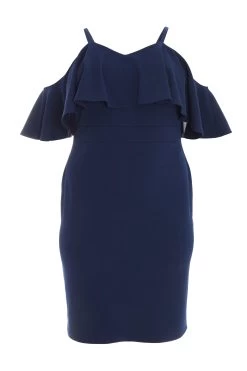 Curve Navy Frill Midi Dress