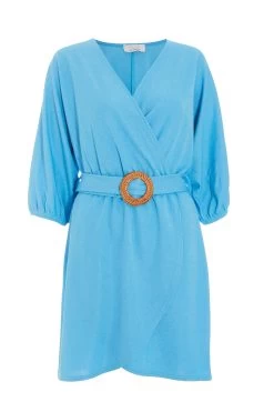Blue Wrap Belted Mini Dress